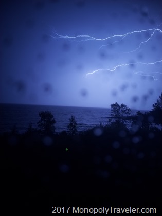 Lightning from an early morning storm over Lake Superior