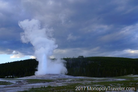 Old Faithful erupting in Yellowstone NP