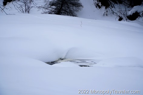 A lot of snow covering Gooseberry River