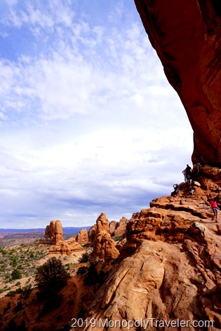 Looking out over Arches National Park from under the North Arch
