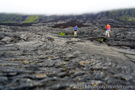 Exploring a lava flow just under the clouds