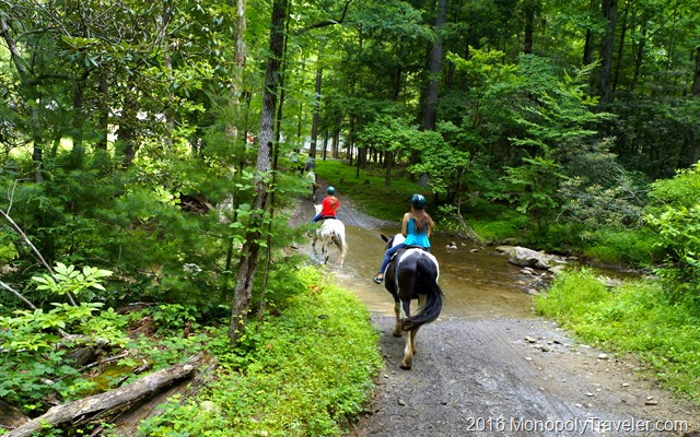 Riding through one of the numerous streams