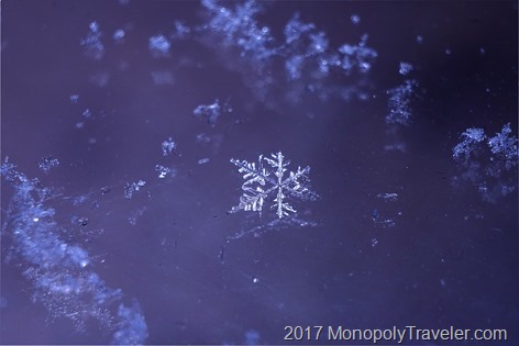 A single snowflake appearing verying lopsided